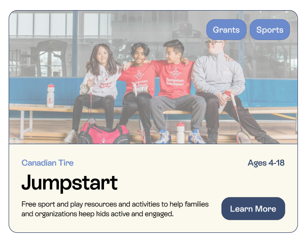 Jumpstart resource card listing grants and sports tags