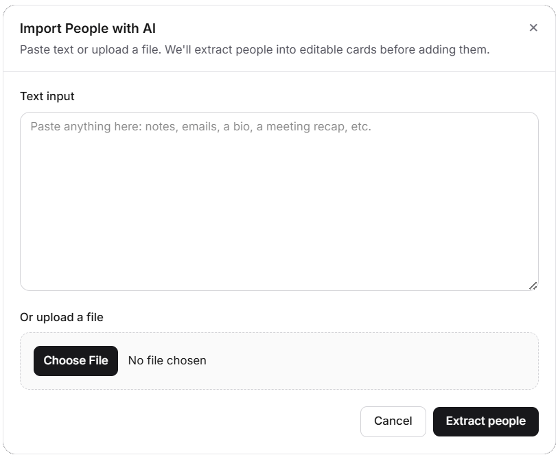 Import with AI modal UI