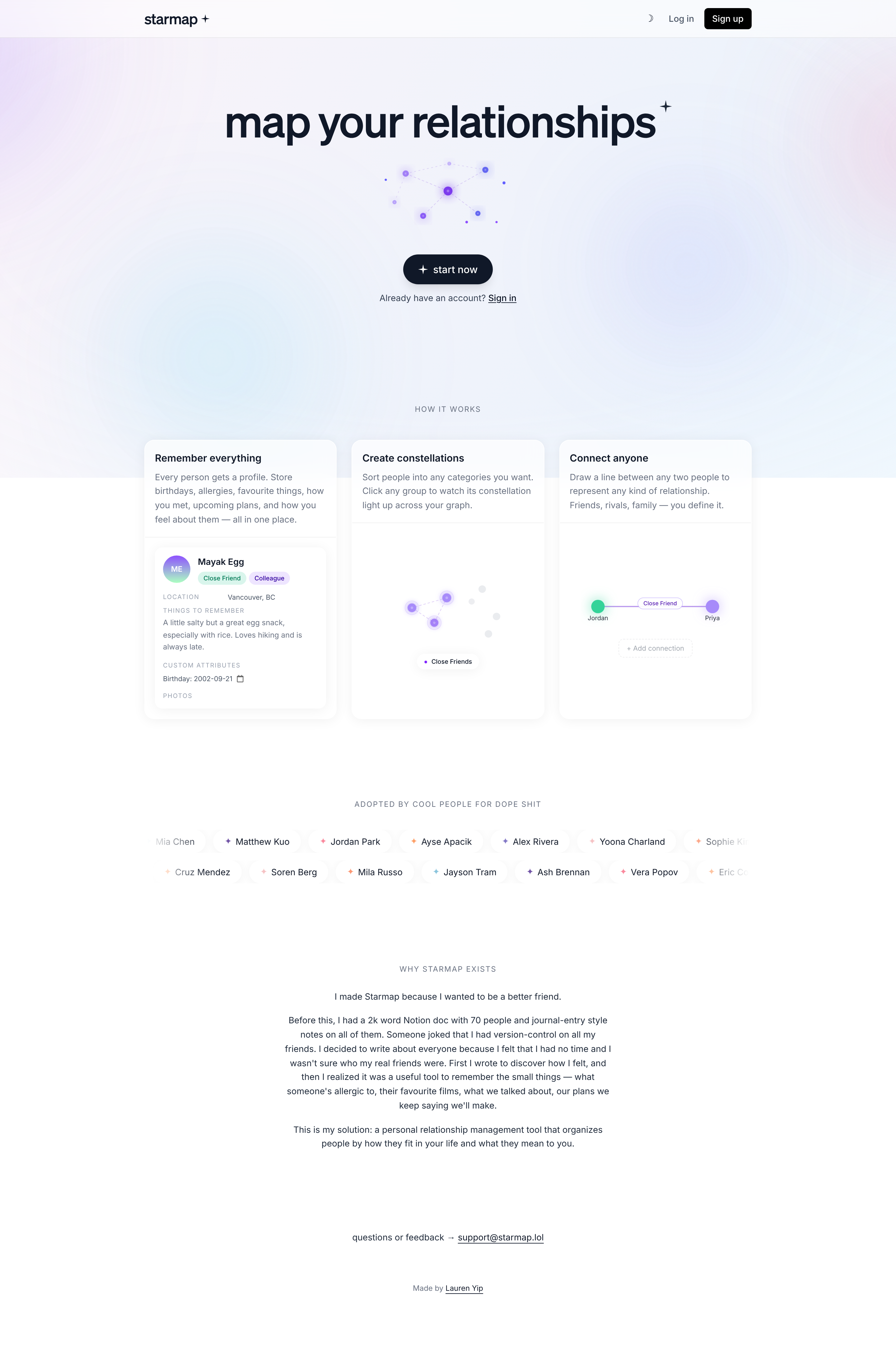 starmap landing page with relationship-focused onboarding